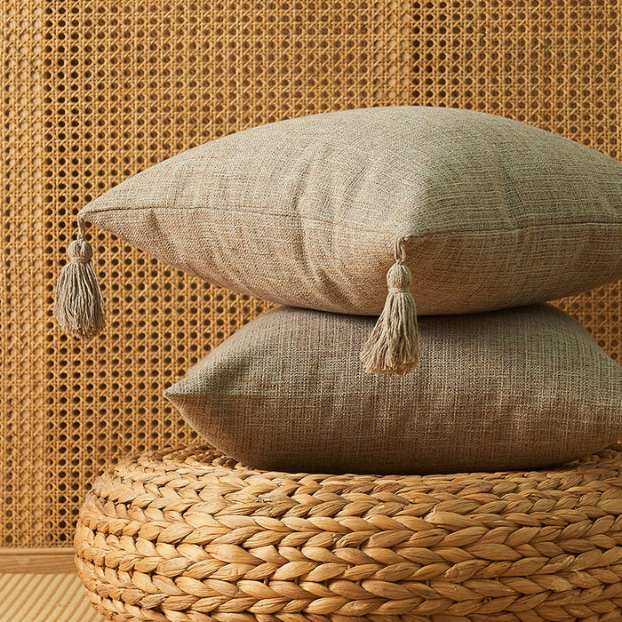 SH - Japanese Solid Color Cotton And Linen Tassel Pillowcase Home Simple Art Style Square Pillow Cushion Cover Without Core - Pillow